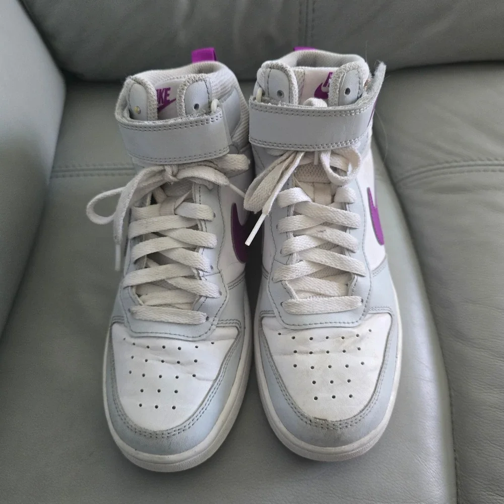 Nike‎ Court Borough Mid 2 White Grey Purple GS Sneakers CD7782-009 Size 5Y